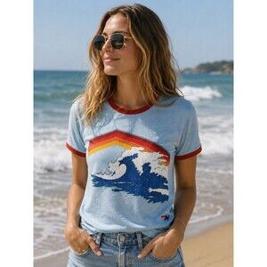 AVIATOR Nation Super Rare Women Ringer Graphic Crop Top Retro Wave California M